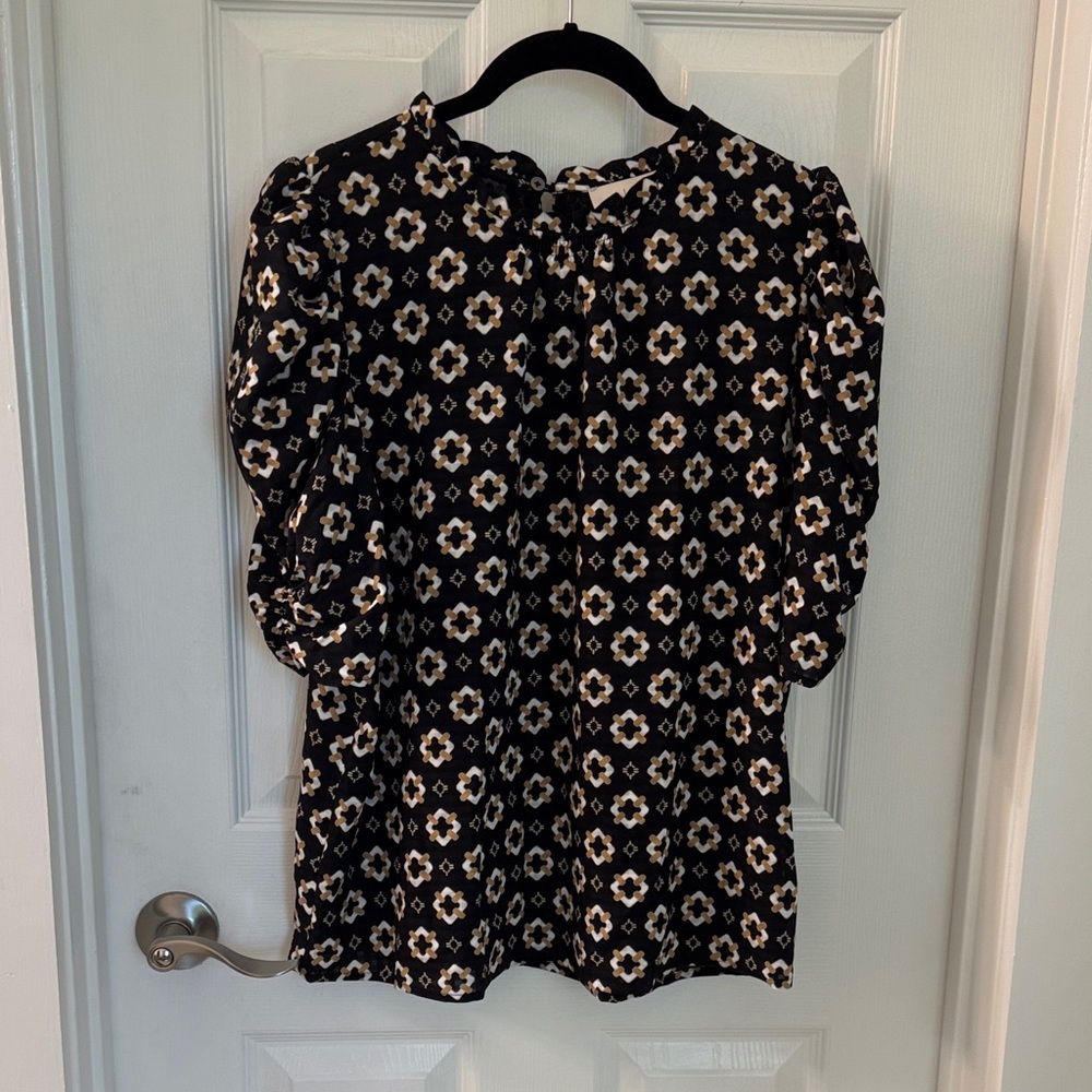 Black, Tan, and Cream Geometric Print Women's Top